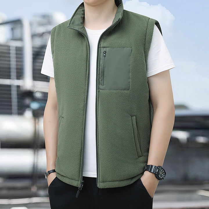 Men's warm fleece vest with zipper, chest pocket and stand-up collar Mune Fashion