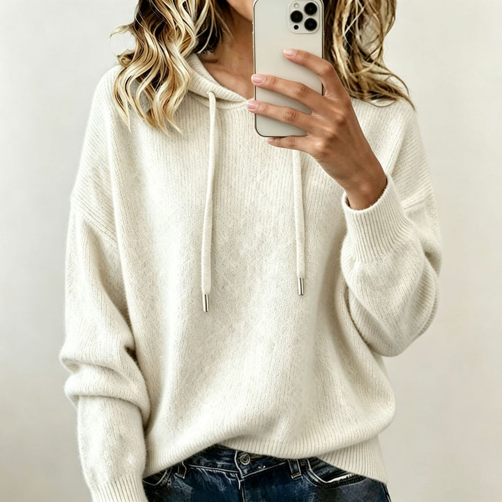 Ladies Oversize Knit Hoodie made of soft fine knit with drawstring Mune Fashion