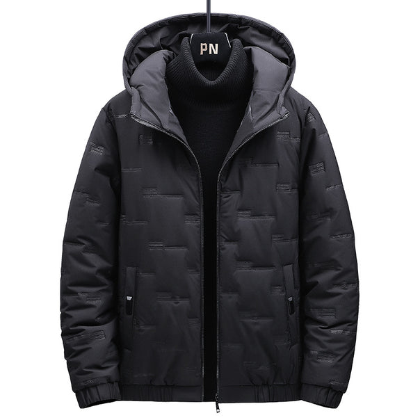 Men's Padded Quilted Jacket with Hood and Geometric Quilting Mune Fashion