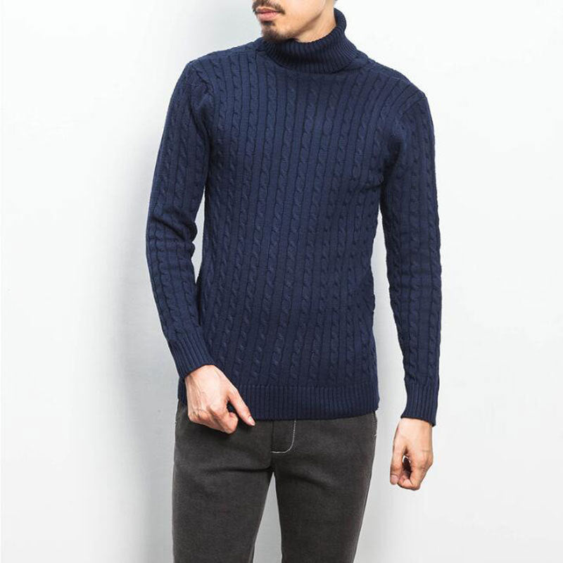 Men's fine-knit turtleneck sweater with cable pattern and slim silhouette Mune Fashion