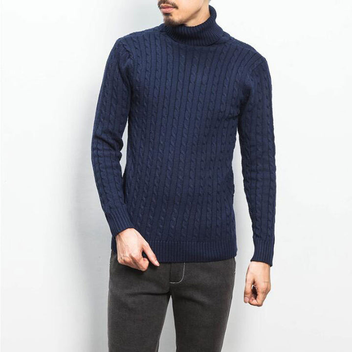 Men's fine-knit turtleneck sweater with cable pattern and slim silhouette Mune Fashion