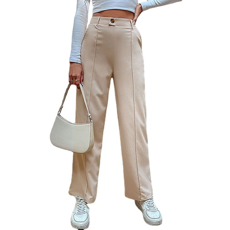 Women High-Waisted Wide-Leg Trousers with Crease and Subtle Suit Look Mune Fashion