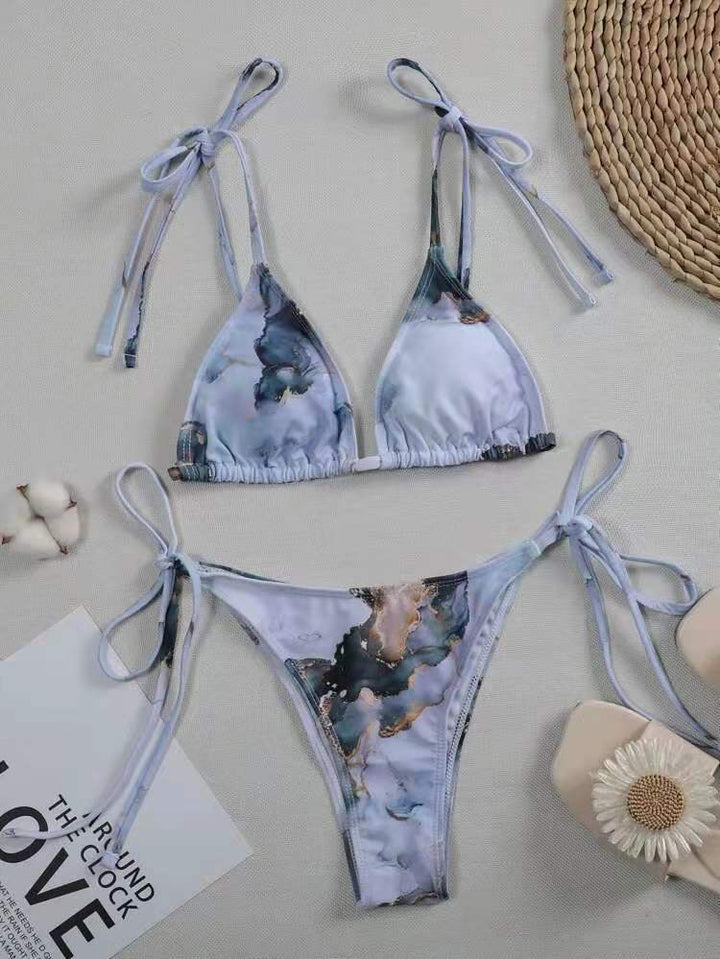 Women's High-Cut Bikini Set with Stylish Marble Print Mune Fashion