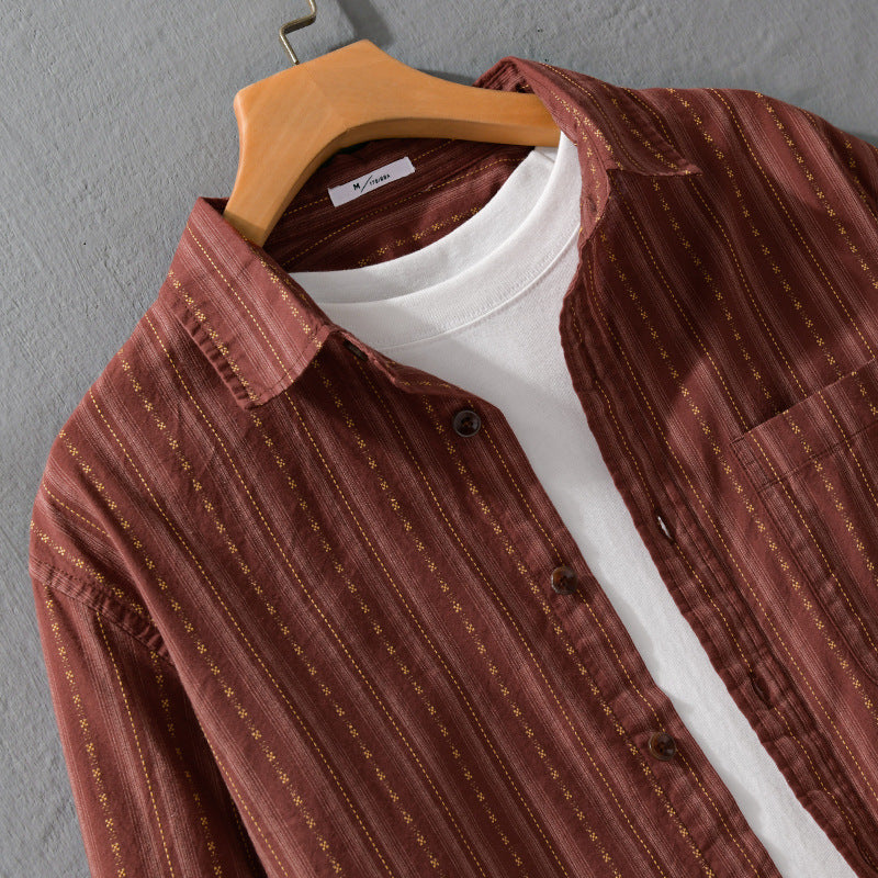 Men's Casual Long Sleeve Overshirt Made of Linen-Cotton Blend with Patch Chest Pocket Mune Fashion
