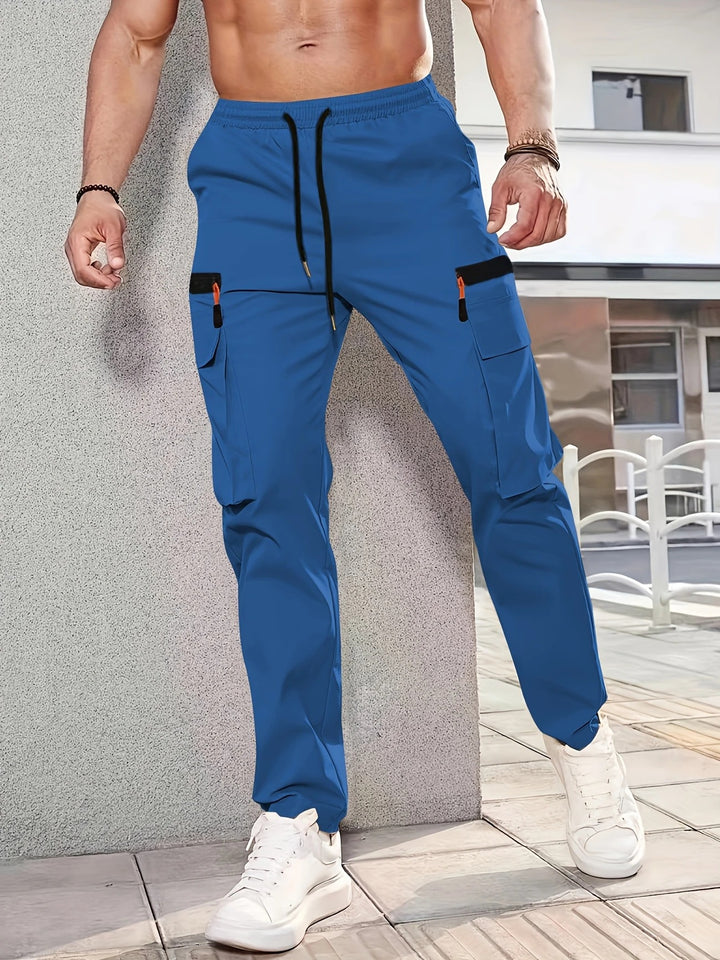 Men's cargo pants in jogger style with elastic waistband, drawstring & multiple pockets Mune Fashion