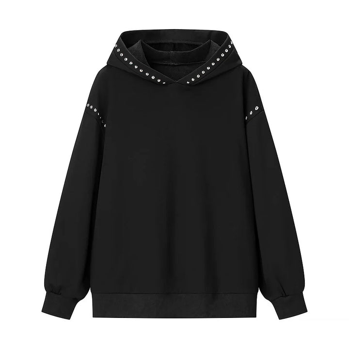 Women’s long hoodie with decorative studs on the collar and a casual fit Mune Fashion