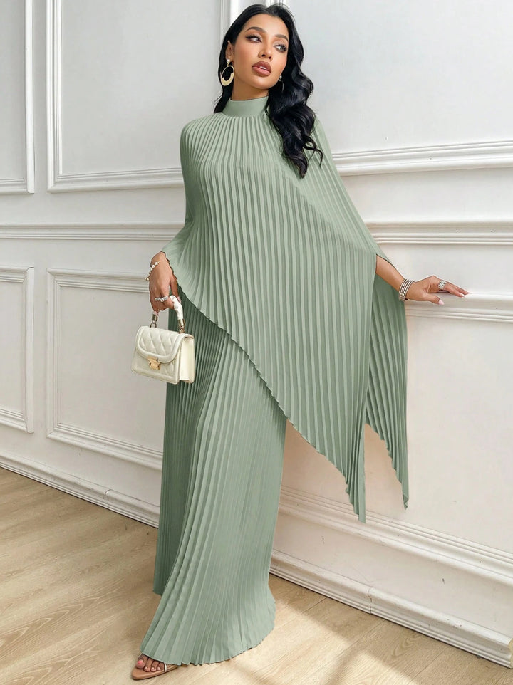 Women Elegant Pleated Cape Blouse Set Mune Fashion