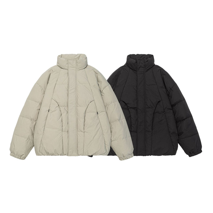 Women's Voluminous Padded Jacket with High Stand Collar and Windproof Front Flap Mune Fashion