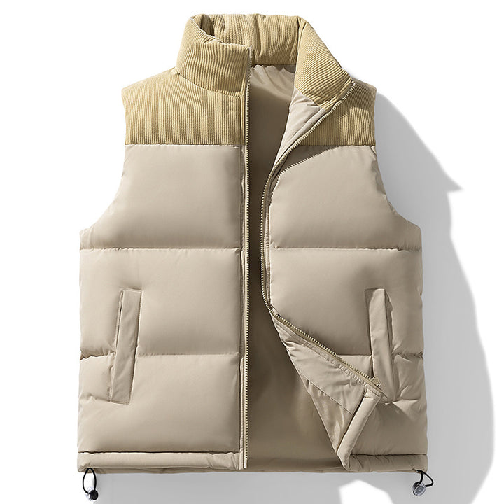 Men's Padded Quilted Vest with Cord Collar, Thermal Insulation and Drawstring Hem Mune Fashion