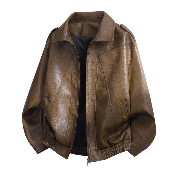 Women's Fashion Leather Jacket with High Collar Mune Fashion