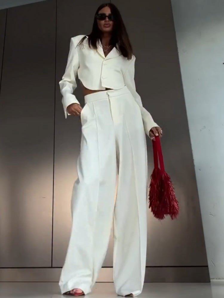 Women Elegant Cropped Blazer and Palazzo Pants Set Mune Fashion