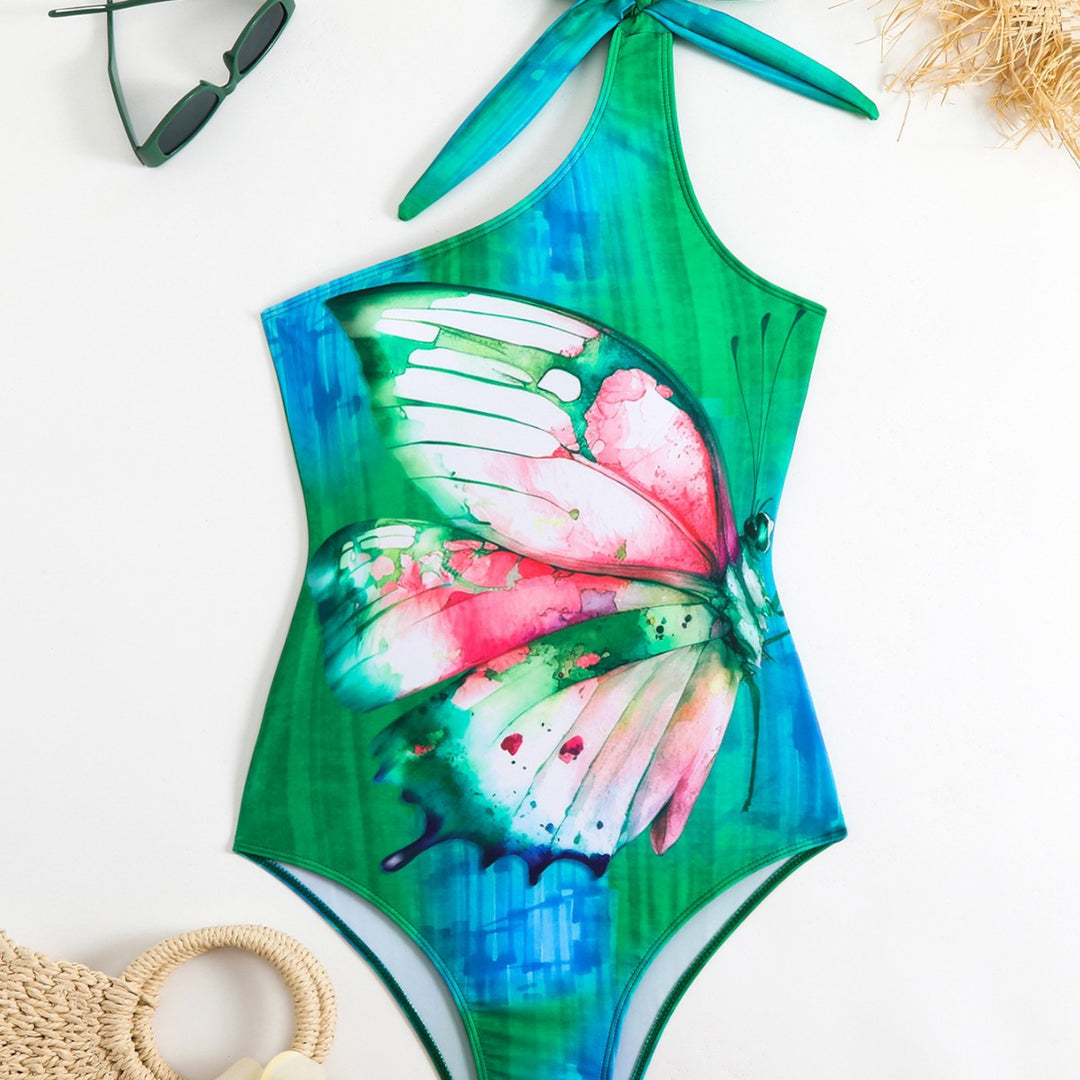 Women’s One-Piece Swimsuit with Floral Butterfly Design Mune Fashion