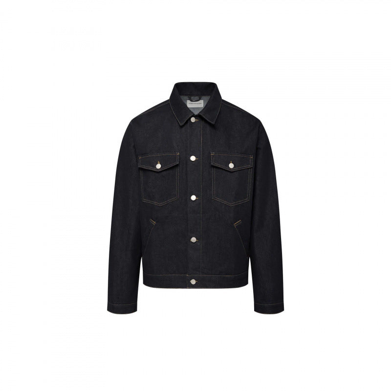 Unisex Timeless Boxy Denim Jacket in Worker Look with Flap Pockets and Metal Button Placket Mune Fashion