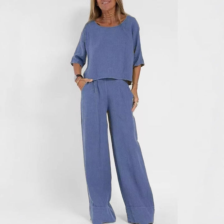 Women's airy linen ensemble with wide cut and practical pockets Mune Fashion