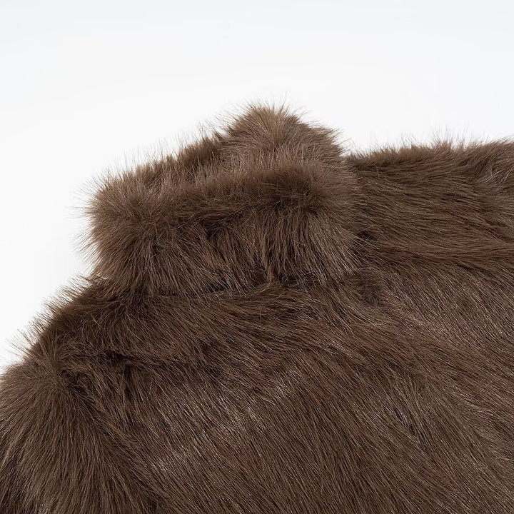 Women's Short Faux Fur Jacket with High Stand Collar and Oversized Silhouette Mune Fashion