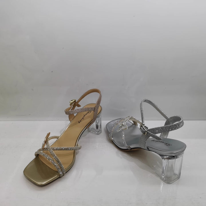 Women's sandals with transparent block heel, square toe box and sparkling straps Mune Fashion