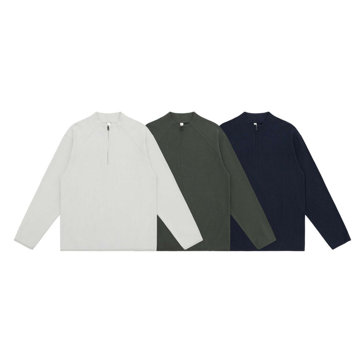 Unisex Waffle Structure Half-Zip Pullover with Short Zipper and Boxy Silhouette Mune Fashion