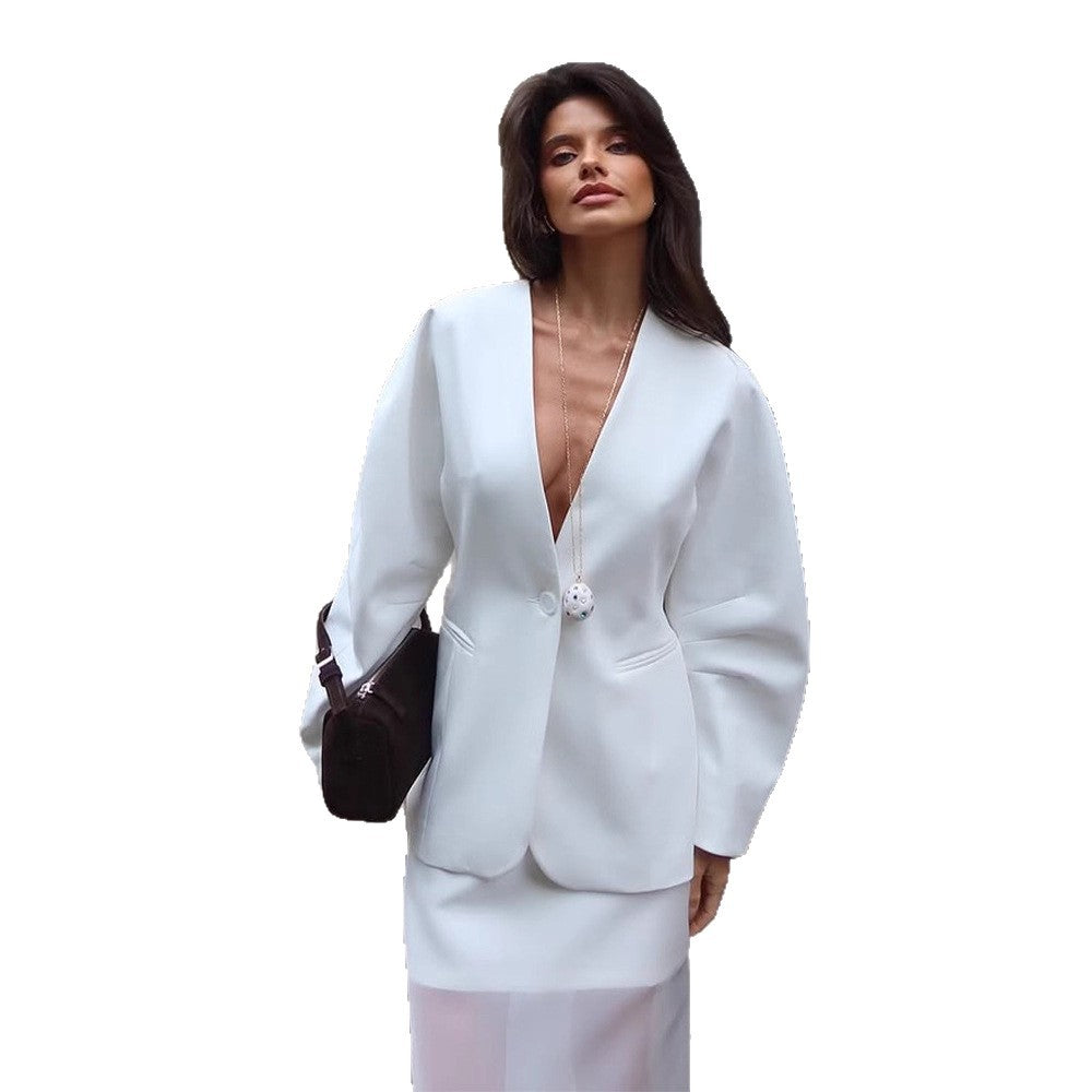 Ladies Sculptural Blazer with Balloon Sleeves and Tailored Cut Mune Fashion