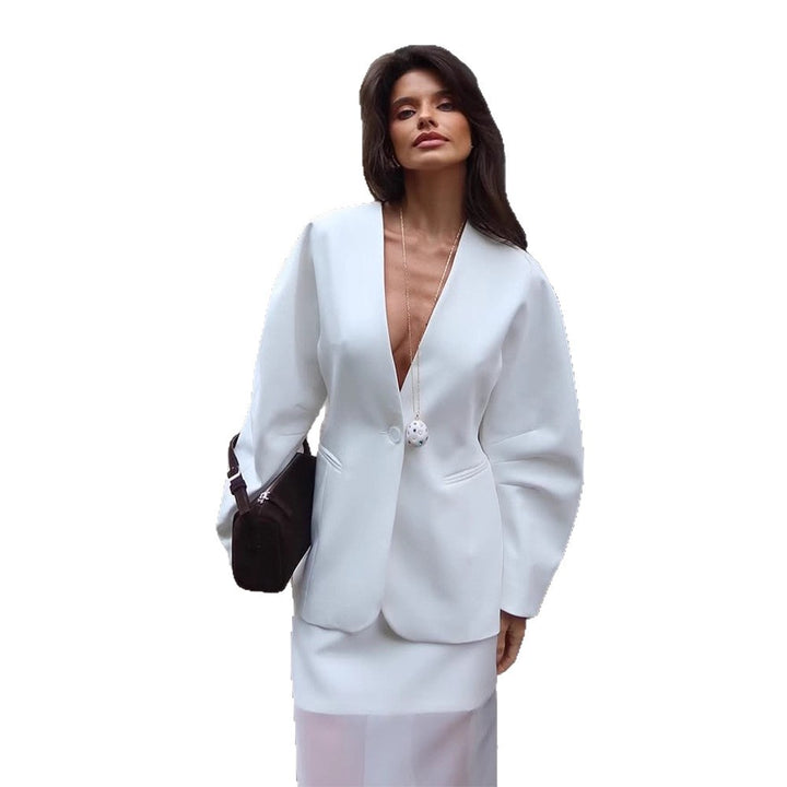 Ladies Sculptural Blazer with Balloon Sleeves and Tailored Cut Mune Fashion