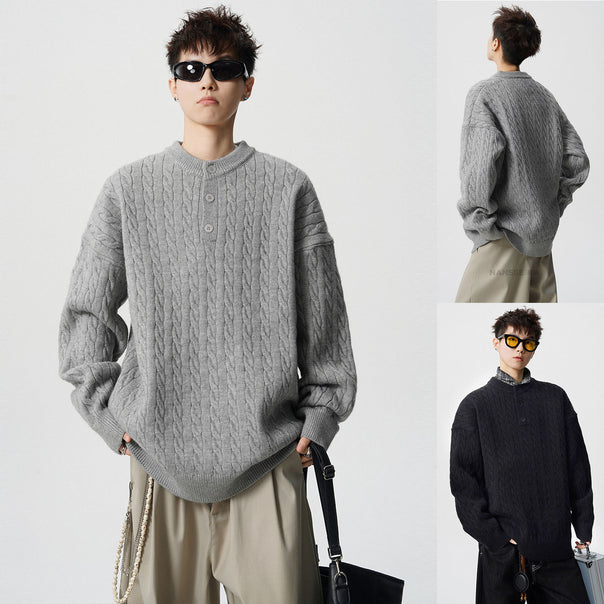 Men's chunky knit sweater with button placket Mune Fashion