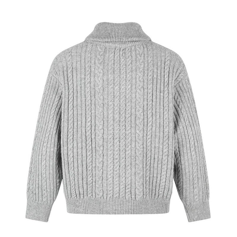Women's Double-Breasted Cable Knit Cardigan with Shirt Collar and Ribbed Cuffs Mune Fashion
