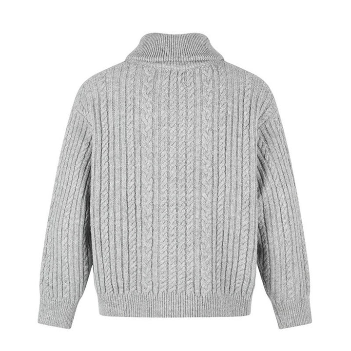 Women's Double-Breasted Cable Knit Cardigan with Shirt Collar and Ribbed Cuffs Mune Fashion