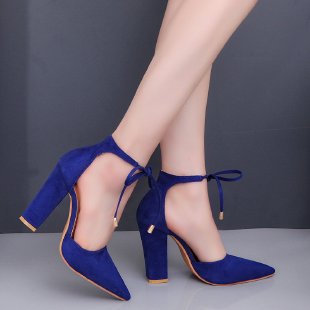 Women's pointed toe pumps with ankle tie and sculptural block heel Mune Fashion