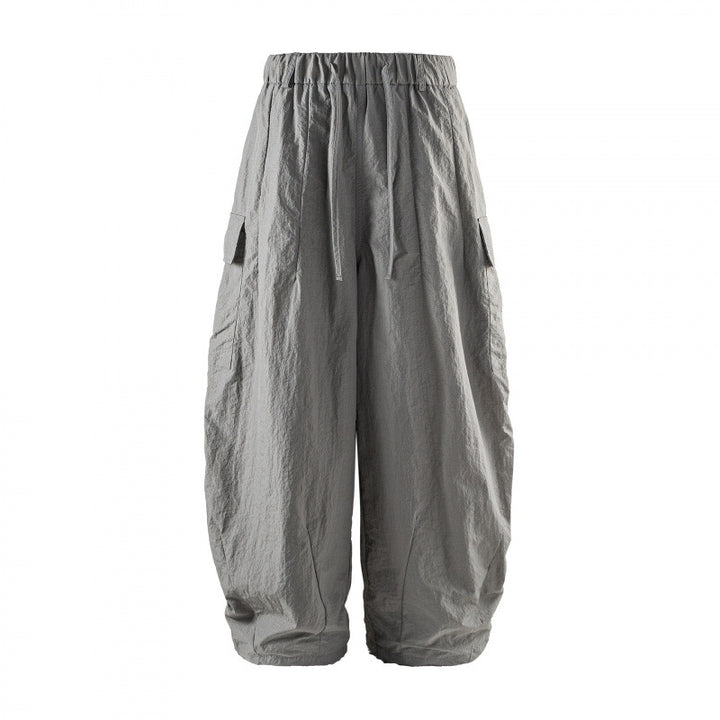 Unisex Wide Cropped Cargo Pants with Elastic Waistband, Drawstring and Overlay Pockets Mune Fashion