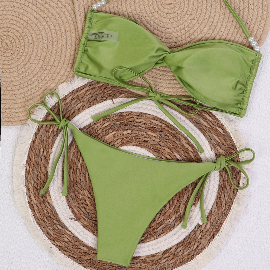 Women's bandeau bikini with elegant pearl strings Mune Fashion