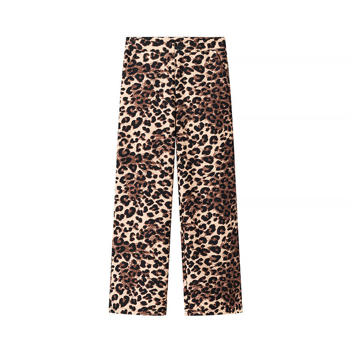 Ladies Wide High-Waist Palazzo Pants with Leopard Print and Flowing Fall Mune Fashion
