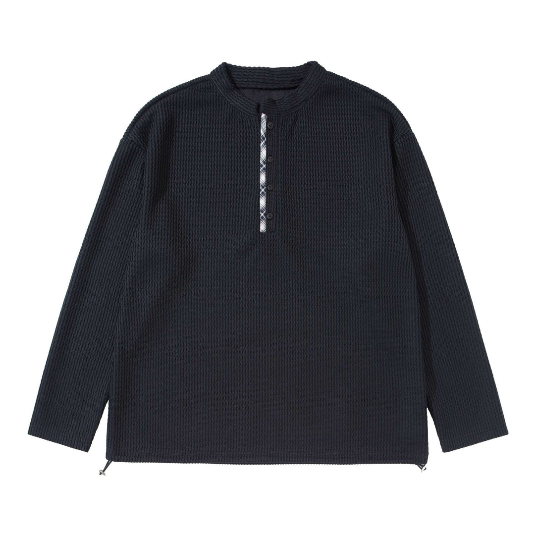 Unisex Waffle Knit Henley Pullover with Drawstring Hem Mune Fashion