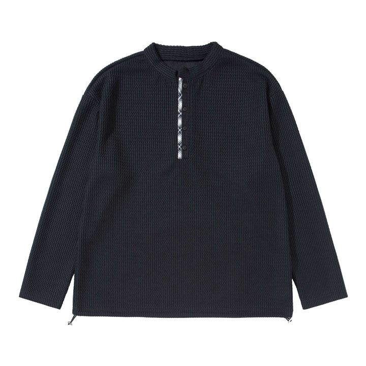 Unisex Waffle Knit Henley Pullover with Drawstring Hem Mune Fashion