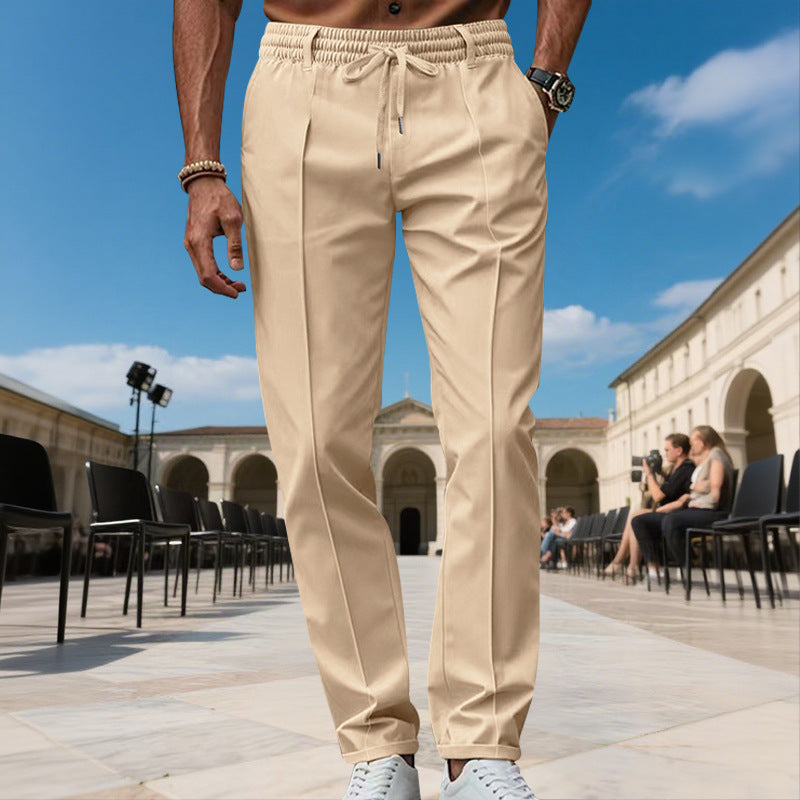 Men's tapered pleat chinos with elastic drawstring waistband and side pockets Mune Fashion