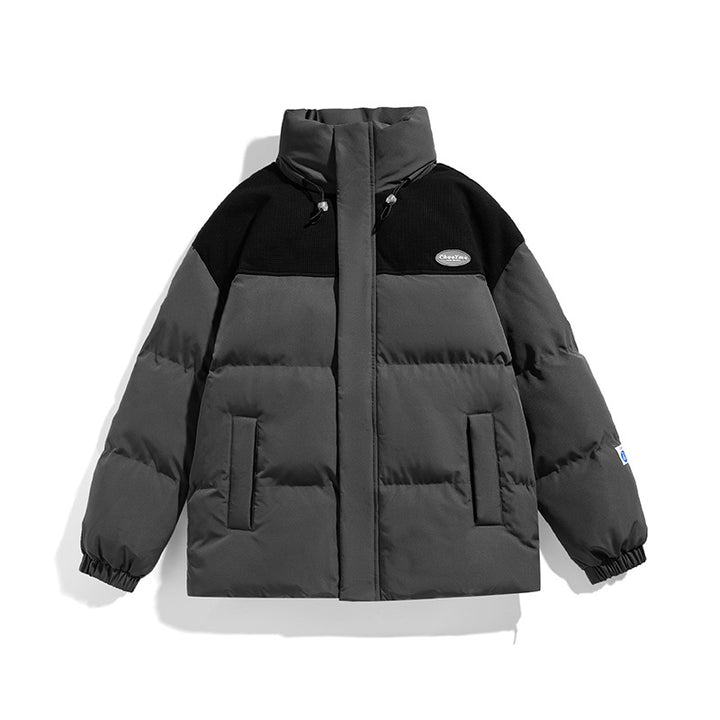 Men's Padded Oversize Quilted Jacket with High Stand-Up Collar and Contrasting Shoulder Panel Mune Fashion