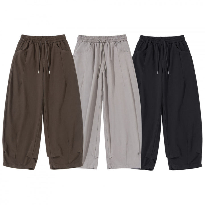 Women's Wide Cropped Pants with Drawstring Waistband, Balloon Silhouette and Patch Pockets Mune Fashion