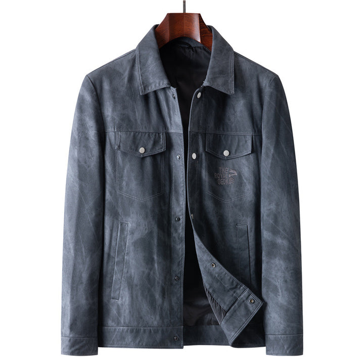 Men's Vintage Leather Look Trucker Jacket with Used Effect and Chest Flap Pockets Mune Fashion