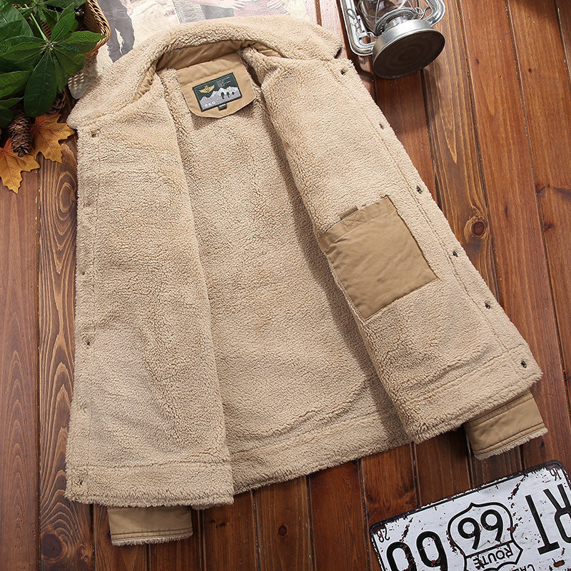 Men's robust canvas trucker jacket with full Sherpa lining and concealed snap button placket Mune Fashion