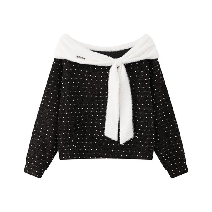Women's Cozy Knitted Sweater with Large Faux Fur Shawl Collar and Kangaroo Pocket Mune Fashion