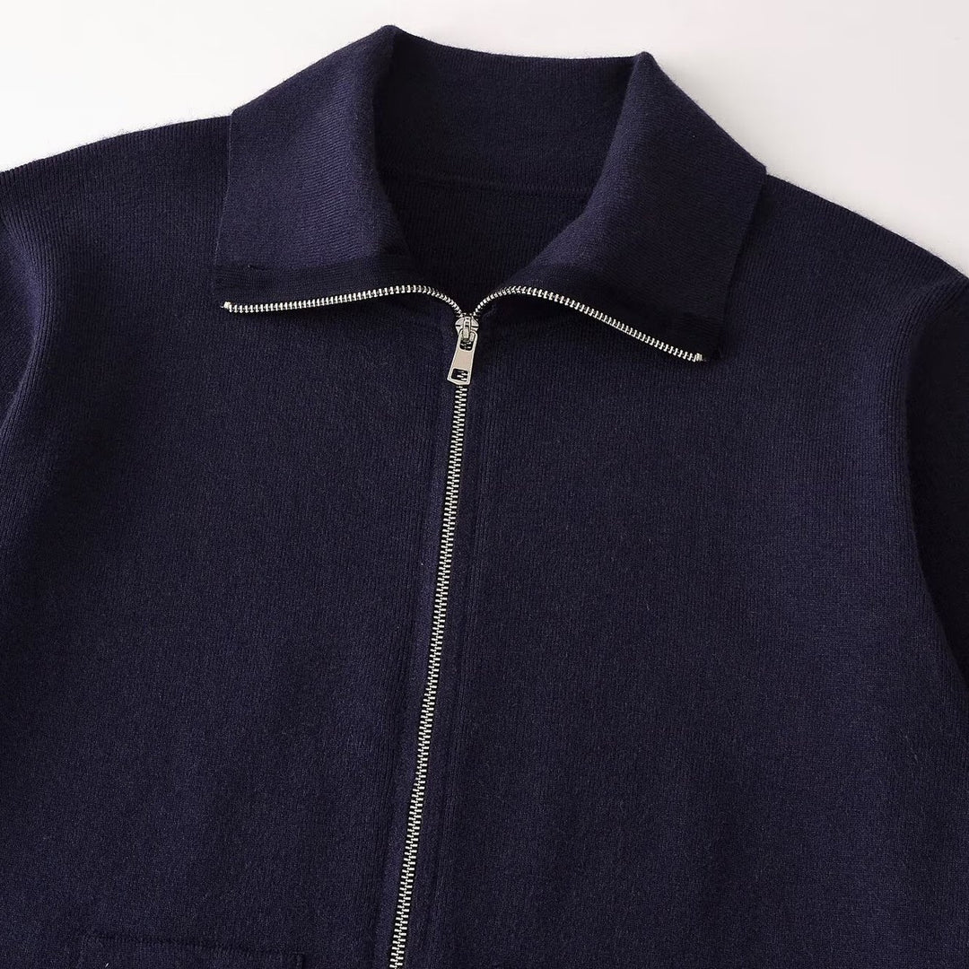 Women's Chunky Knit Oversized Zip Jacket with Stand-Up Collar and Patch Pockets Mune Fashion