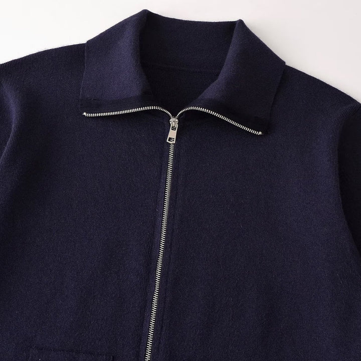 Women's Chunky Knit Oversized Zip Jacket with Stand-Up Collar and Patch Pockets Mune Fashion
