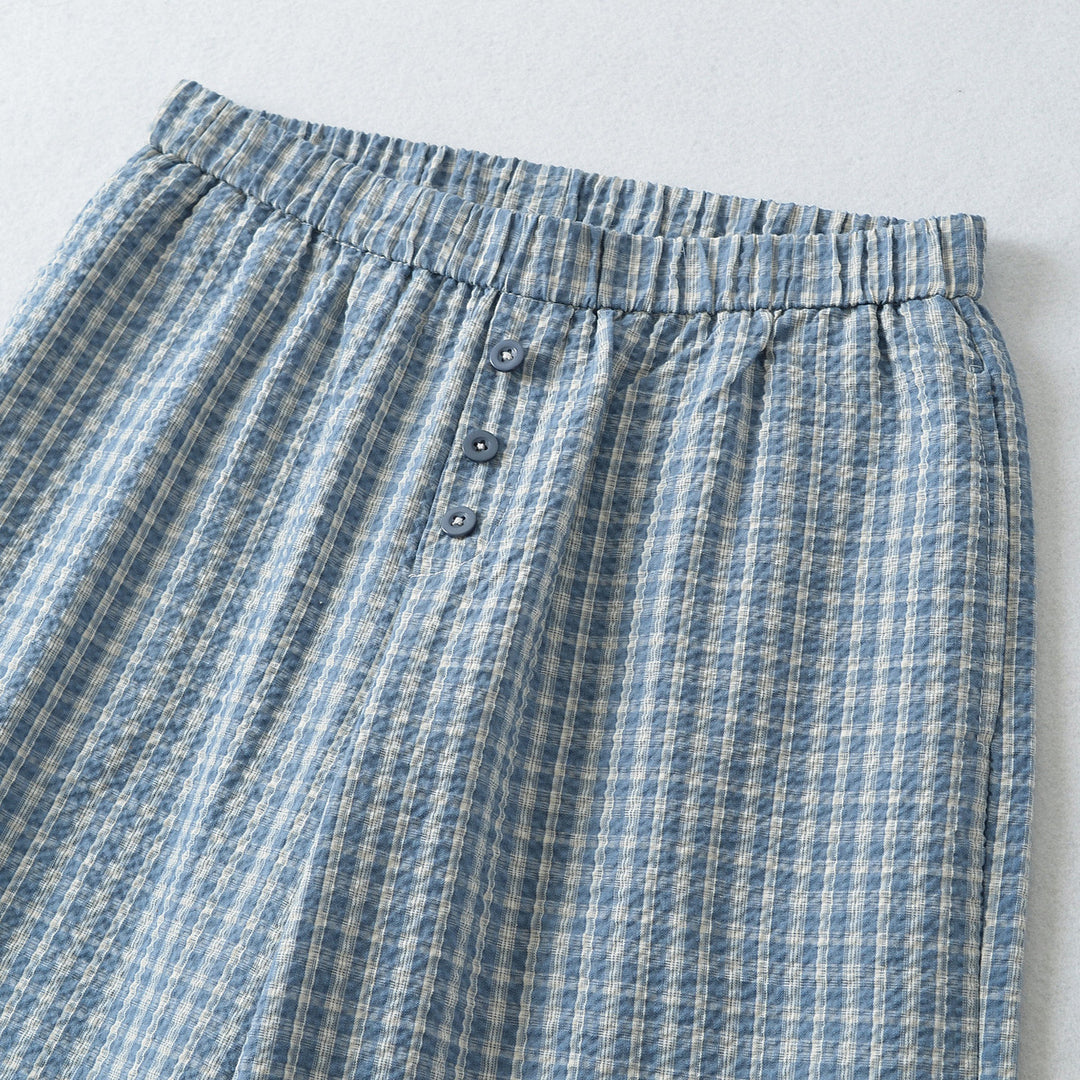 Women's wide high palazzo pants with elastic waistband and button placket Mune Fashion