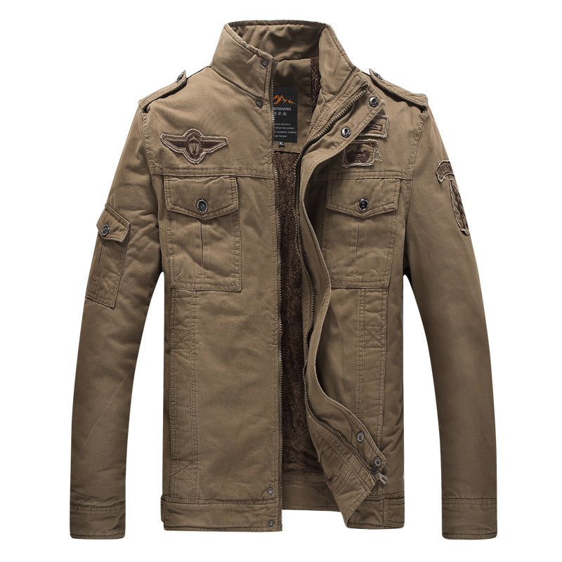 Men's canvas field jacket with Sherpa lining, utility pockets, and stand-up collar Mune Fashion