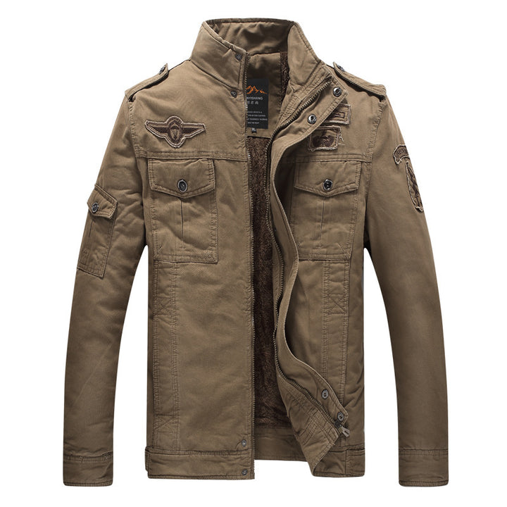 Men's canvas field jacket with Sherpa lining, utility pockets, and stand-up collar Mune Fashion
