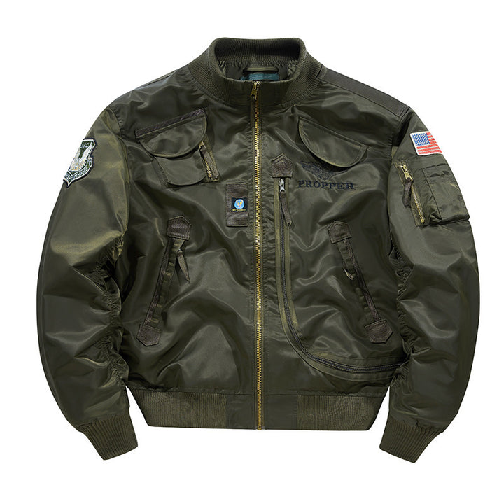 Men's Pilot Bomber Jacket with Vintage Utility Pockets and Classic Aviator Cut Mune Fashion