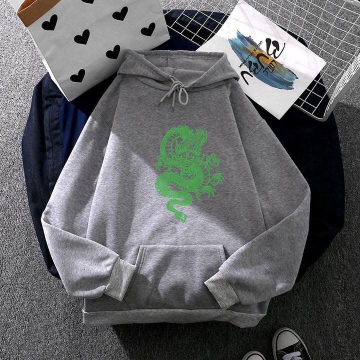 Unisex hooded sweatshirt with detailed dragon motif, oversized cut and kangaroo pocket Mune Fashion