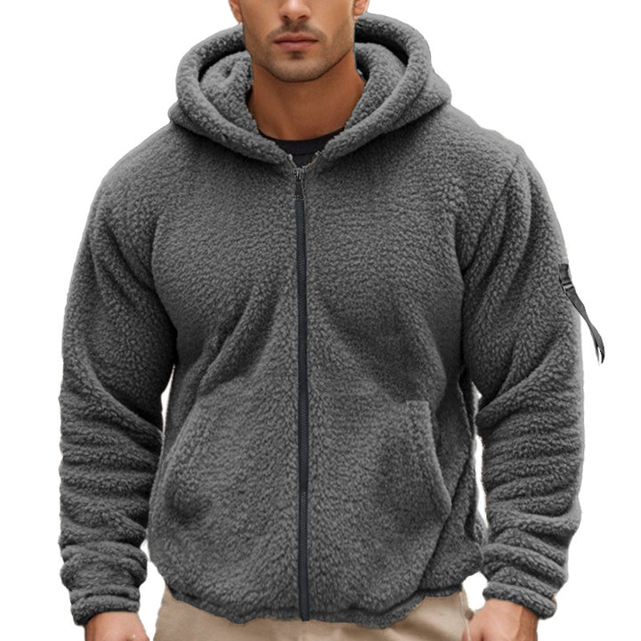 Men's padded Sherpa fleece hoodie jacket with full zipper, elastic hem, and sleeve zipper pocket Mune Fashion