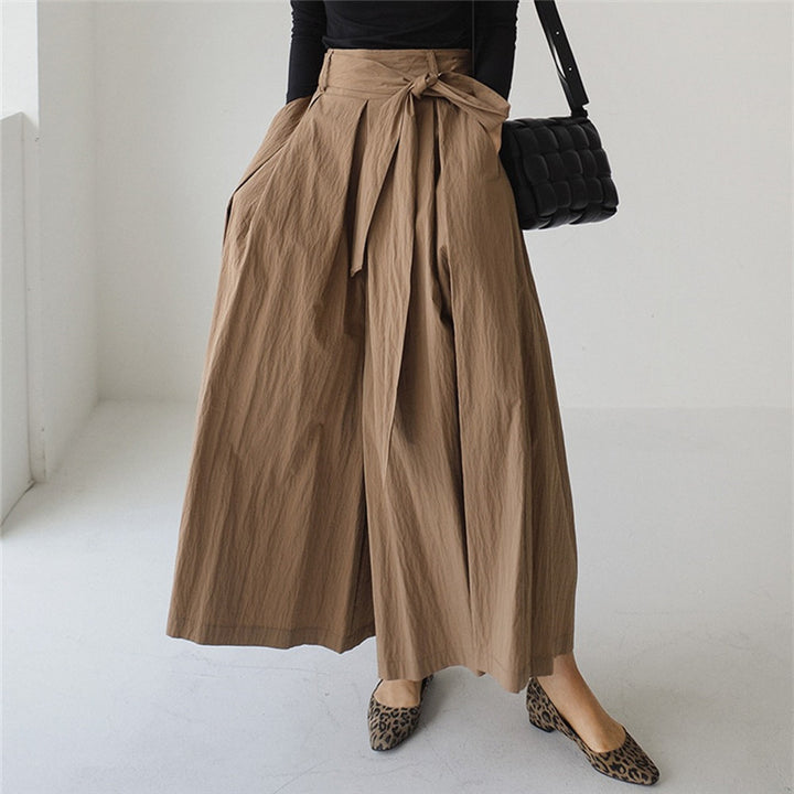 Women Wide Palazzo Pants with Wrap Look and Tied Belt Mune Fashion