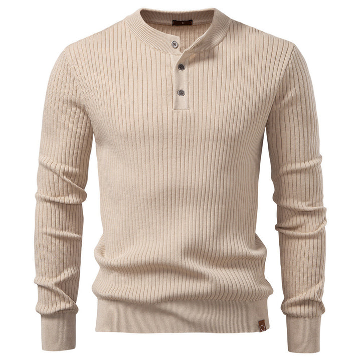 Men's ribbed long-sleeve henley pullover with stand-up collar, fine rib knit and slim fit Mune Fashion