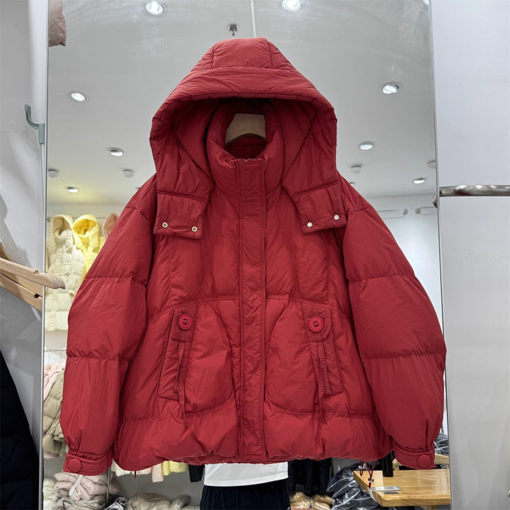 Women's Oversize Padded Jacket with Hood and High Collar Mune Fashion