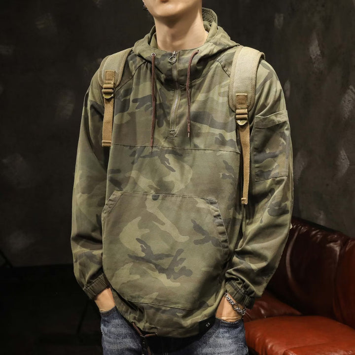 Men's Hooded Anorak with Half Zip, Kangaroo Pocket and Drawstring Hem Mune Fashion